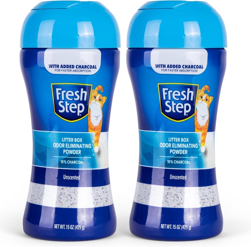 Fresh Step Litter Box Charcoal Odor Eliminating Powder, Unscented - Sifting/Pour Cap - Deodorizer Powder Combats Odors and Neutralizes Smells to Keep Your Home Clean, 15 Ounces - 2 Pack - Image 1